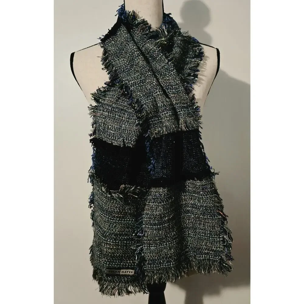 Susan Hayes Hand Loomed Handmade Chenille Rectangle Scarf USA Made 9